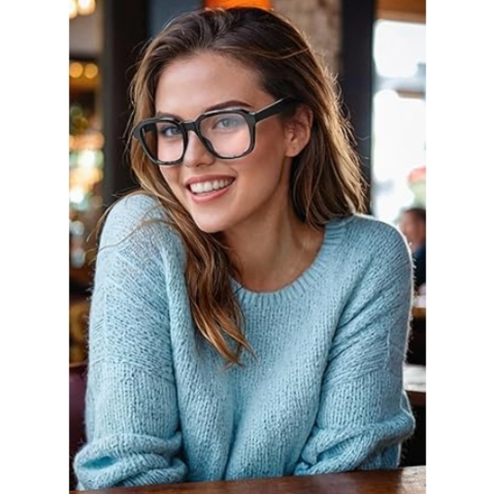 Oversized Square Blue Light Blocking Glasses Computer Black Frame Eyewear - Picture 5 of 9